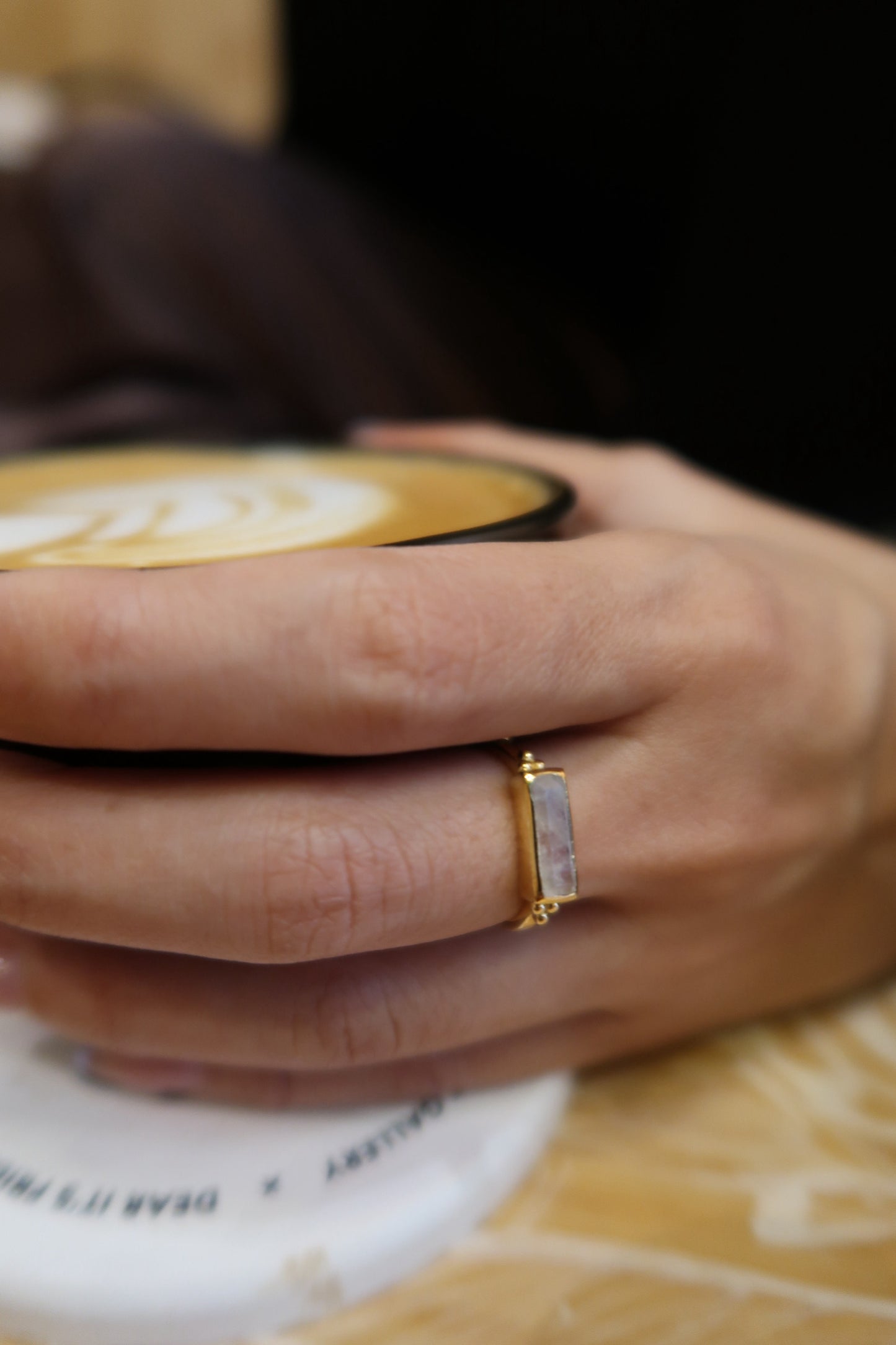 Royal Ring - Gold-plated with Smokey/ Rainbow Moonstone/ Green Jade