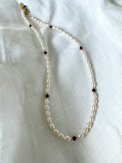 Sudi Necklace- Freshwater Pearl and Jade Plum